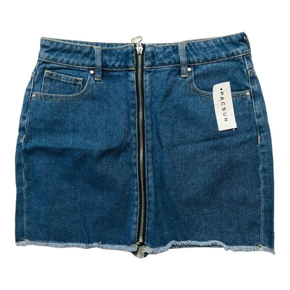 Pacsun Blue Jean Denim Mini Skirt zip raw cutoff - Picture 1 of 12